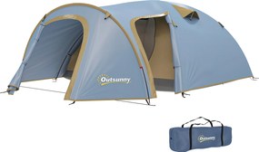 Outsunny Cort de camping pentru 4 persoane, cort tunel impermeabil cu 2 uși, cârlig, geantă de transport 3,45 x 2,4 x 1,3 m albastru deschis | Aosom Romania
