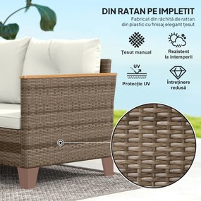 Outsunny Set de Mobilier de Grădină din 3 Piese cu Canapea, Șezlong și Măsuță de Cafea, 128x66x66 cm, Kaki | Aosom Romania