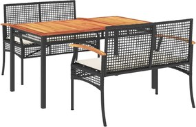 vidaXL Set mobilier de grădină cu perne, 3 piese, negru, poliratan