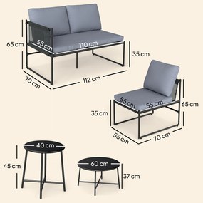 Outsunny Set lounge pentru grădină 4-5 persoane cu canapea 2 locuri, măsuță, scaun, perne groase lavabile | Aosom Romania