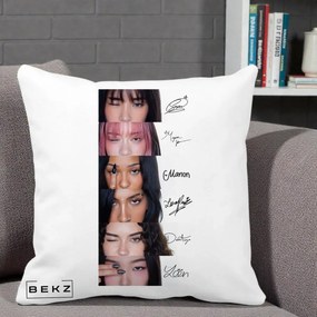 Perna Personalizata K-pop KATSEYE Semnaturi fara Foto, 40x40 cm, Alba Mata, Husa Detasabila, Perna Inclusa, BEKZ®