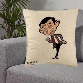Perna Personalizata Mr. Bean Caricatura, 40x40 cm, Bej, Husa Detasabila, Perna Inclusa, BEKZ®