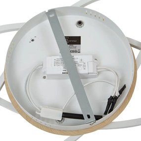 Plafonieră albă cu lemn, cu LED, cu 2 lumini, cu dimmer în 3 trepte - Kane