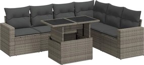 vidaXL Set canapele de grădină, 7 piese, cu perne, gri, poliratan