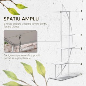 Outsunny Jardiniera din Metal cu 5 Etajere, Suport de flori pentru Interior si Exterior, 53x33x154cm, Alb | Aosom Ro