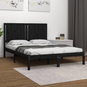3104397 vidaXL Cadru de pat, negru, 140x190 cm, lemn masiv de pin