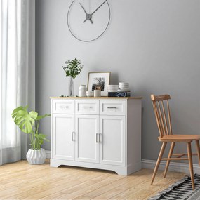 HOMCOM Bufet Modern din MDF și PAL cu Raft Reglabil, Dulap Multifuncțional cu 3 Sertare și 3 Uși, 101x39x82 cm, Alb | Aosom Romania