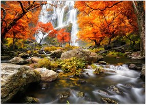 Tablou - Cascade în peisaj de toamnă, portocaliu (70x50 cm)