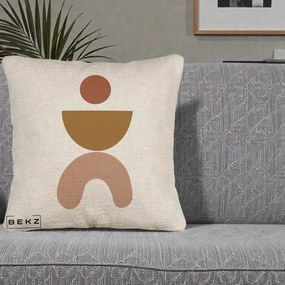 Perna Decorativa Geometric Boho Disc si Arc, 40x40 cm, Bej Canapea, Husa Detasabila, Perna Inclusa, BEKZ®