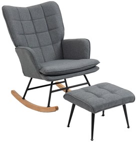 HOMCOM Scaun cu leagăn cu taburet, confortabil, până la 130 kg, aspect de in, 64x89x90cm, Gri | Aosom Romania