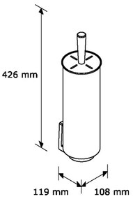 Perie de toaleta cu suport acoperit pe perete II, otel inoxidabil lucios