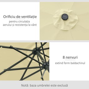 Outsunny Umbrelă de Grădină Inclinabilă Ø265 cm cu 32 Lumini LED Solare și Manivelă, Umbrelă de Exterior cu 8 Spițe, din Oțel, Poliester, pentru Terasă, Curte, Balcon, Bej | Aosom Romania