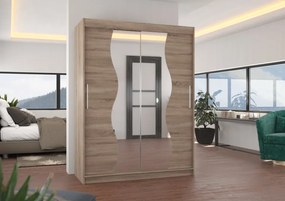 Dulap cu usi glisante si oglinda 150x200 cm, Renzo, ADRK Furniture (Culoare: Ciocolata)