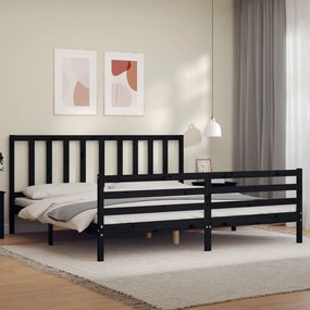 3193880 vidaXL Cadru pat cu tăblie 200x200 cm, negru, lemn masiv