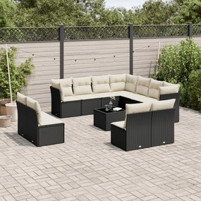 vidaXL Set canapele de grădină, 12 piese, cu perne, negru, poliratan