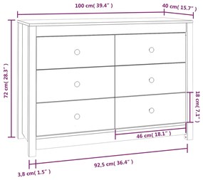 Dulap lateral, negru, 100x40x72 cm, lemn masiv de pin 1, Negru, 100 x 40 x 72 cm