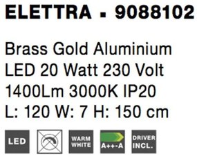 Lustra LED suspendata design liniar ELETTRA auriu, L-120cm