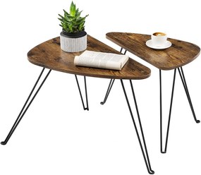 MAI16 - Set de 2 Masute cafea, 60 cm si 52 cm, masa living, dormitor, hol - Maro, stil industrial