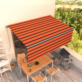 vidaXL Copertină retractabilă manual cu stor, portocaliu&amp;maro, 4x3 m