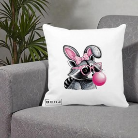 Perna Decorativa Raton cu Urechi de Iepure si Guma de Mestecat, 40x40 cm, Alba Mata, Husa Detasabila, Perna Inclusa, BEKZ®
