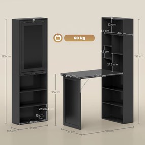 HOMCOM Birou Modern Pliabil cu Bibliotecă și Tablă, din Lemn și Metal, 98x51x153 cm, Negru | Aosom Romania