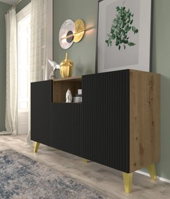 Dulap PB 150 2D1cu Rowanna (Stejar artisan + Negru + Auriu). 1125097