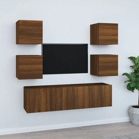 3120241 vidaXL Set dulapuri TV, 6 piese, stejar maro, lemn prelucrat
