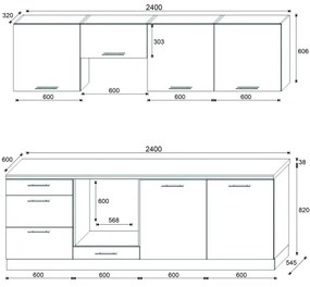 Mobilă de bucătărie CELESTE 240 cm, alb lucios