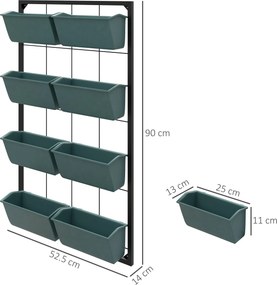 Outsunny Suport pentru Plante, 8 Ghivece Stivuibile, Rezistente la Intemperii, 52.5 x 14 x 90 cm, Gri + Negru | Aosom Romania