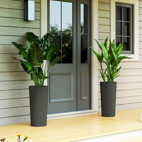 Outsunny Set de 2 ghivece stivabile, ghiveci cu găuri 35x35 cm, rotund, Gri închis | Aosom Romania