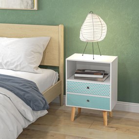 HOMCOM Comodă din lemn cu 2 sertare noptieră cu poliță deschisă pentru dormitor living 45x30x65 cm Alb | Aosom Romania