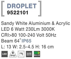 Aplica perete LED de exterior IP65 DROPLET alba NVL-9522101
