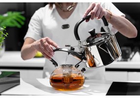 Ceainic din oțel inoxidabil lucios cu capac de presiune Vialli Design Diamante, 1,5 l