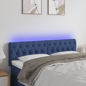 Tablie de pat cu LED, albastru, 144x7x78 88 cm, textil 1, Albastru, 144 x 7 x 78 88 cm