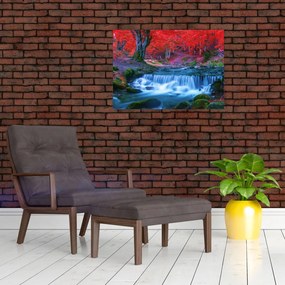 Tablou pe sticlă - Cascada în pădurea roșie (70x50 cm)