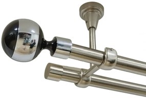 Galerie dubla kula negru fara inele prindere tavan 19/19 mm inox (Alege marime: 140 cm)