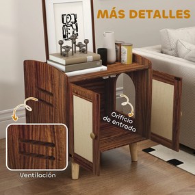 PawHut Mobilier nisip pentru pisici masă auxiliară cu uși cu covorașe din sisal pentru salon dormitor 55x43x59,6 cm Măsliniu | Aosom Romania