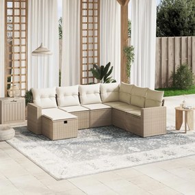 vidaXL Set canapele de grădină, 7 piese, cu perne, bej, poliratan