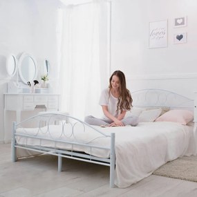 Cadru pat metalic Mimi cu grilaj cadou, in mai multe dimensiuni si culori-alb-140x200cm