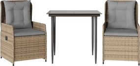 vidaXL Set mobilier de grădină cu perne, 3 piese, bej, poliratan