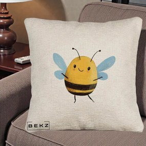 Perna Decorativa Buburuza pe Trifoi cu Patru Foi, 40x40 cm, Bej Canapea, Husa Detasabila, Perna Inclusa, BEKZ®
