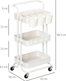 HOMCOM Cărucior de Bucătărie Multifuncțional cu 3 Nivele, Coșuri și Cârlige Detașabile, 42x38x86.5 cm, Negru | Aosom Romania
