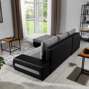 Coltar extensibil cu spatiu pentru depozitare, 275x180x88 cm, Ottavio L01, Eltap (Culoare: Negru pepit / Gri)