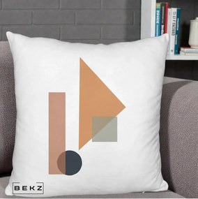 Perna Decorativa Geometric Bauhaus Triunghi, 40x40 cm, Alb Pufos, Husa Detasabila, Perna Inclusa, BEKZ®