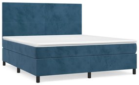 Pat box spring cu saltea, albastru inchis, 160x200 cm, catifea Albastru inchis, 160 x 200 cm, Design simplu