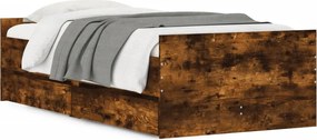 vidaXL Cadru pat cu sertare, stejar fumuriu, 75x190 cm, mic single