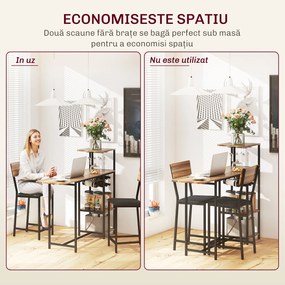 HOMCOM Set Blat de Bar Pliabil și 2 Scaune, Suport Vin și Pahare, Maro | Aosom Romania