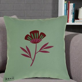 Perna Decorativa Floare Macul Roz-Rosu Grafic, 40x40 cm, Verde, Husa Detasabila, Perna Inclusa, BEKZ®