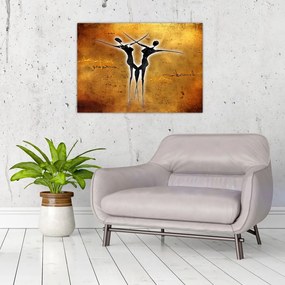 Tablou pe sticlă perechii dansând pictate (70x50 cm)