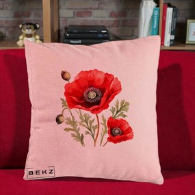 Perna Decorativa Maci Rosii Acuarela, 40x40 cm, Roz, Husa Detasabila, Perna Inclusa, BEKZ®
